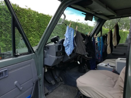 due to weather, we are forced to dry inside the car due to weather, we are forced to dry inside the car