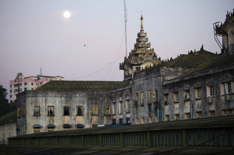 Yangon railway-station in the early morning Yangon railway-station in the early morning